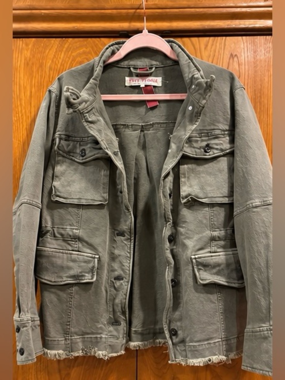 NWT Free People Rumors Utility Jacket Army Green Raw Hem M